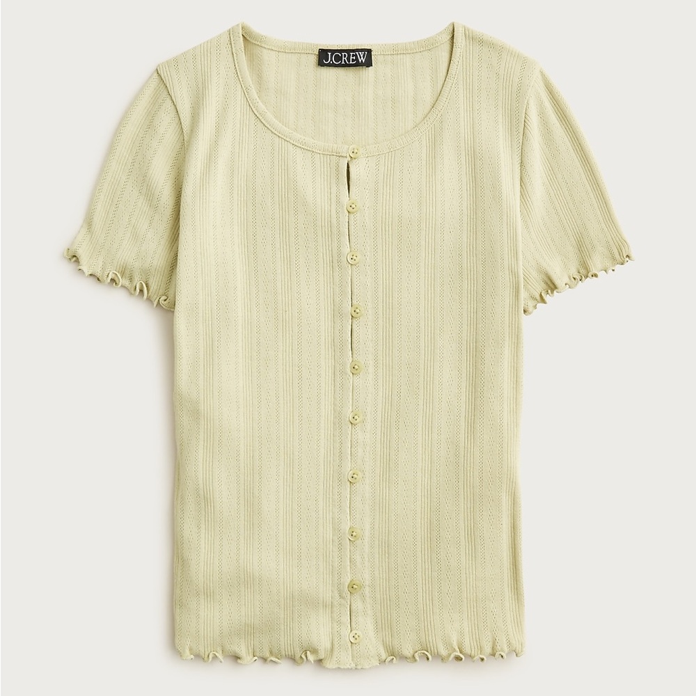 NWT J. Crew Pale Yellow Pointelle short sleeve knit cardigan sz M - Picture 3 of 9